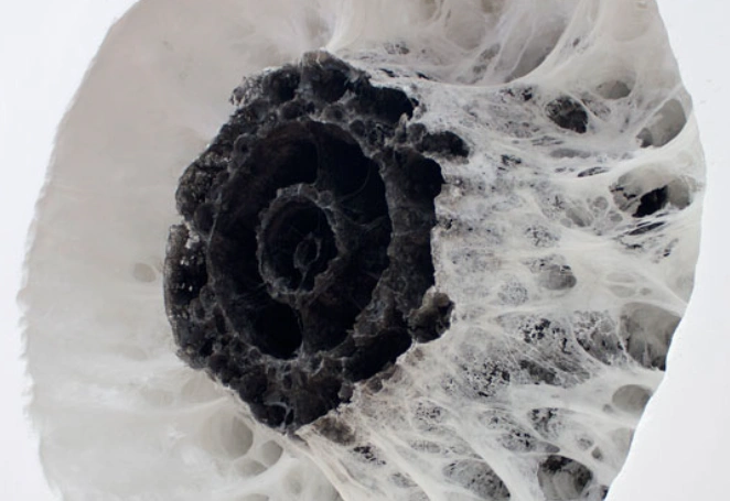 An image of a sculture built by melting and solidifying styrofoam, a polystyrene material
