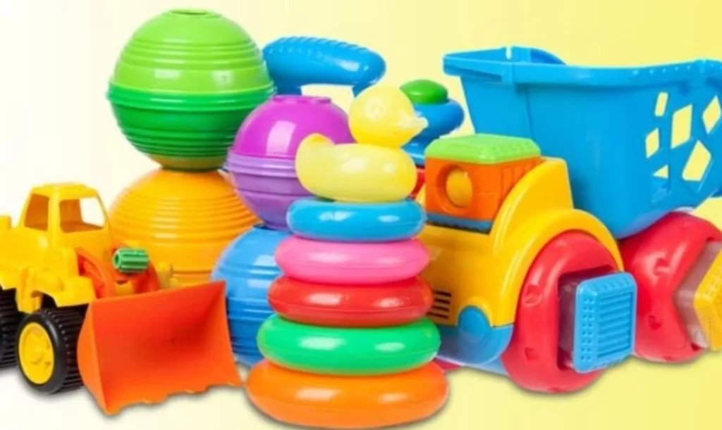 Different shapes and colors of toys made from polystyrene material