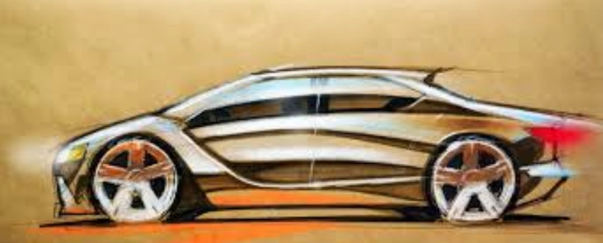 A sketch image of a car showing the outline and some features