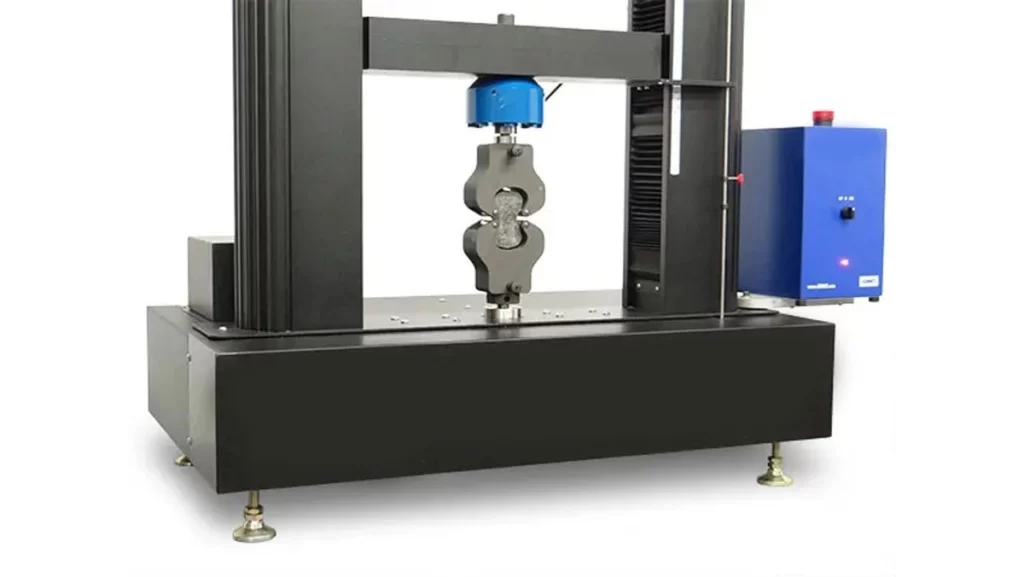 Universal testing machine for ASTM material property evaluation.