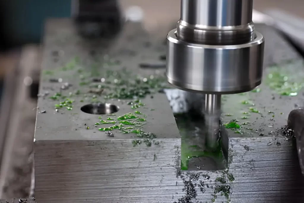 The image shows a machining tool cutting into a workpiece, highlighting the depth of cut.