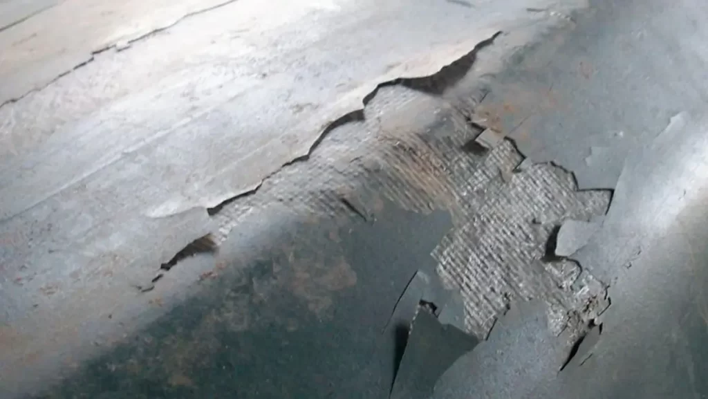Close-up of delamination in a composite material.