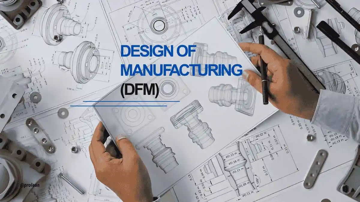 Feature image with text overlay reading "Design for Manufacturability," set against a background of engineering drawings and manufacturing tools.