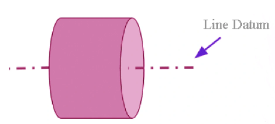 Cylinder with a highlighted straight line along its surface indicating a line datum used as a geometric reference