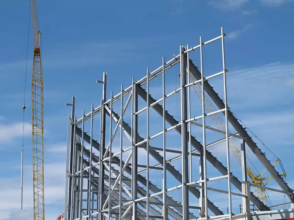 The image shows a structural framework made of mild steel used in construction.
