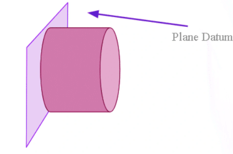 Cylinder resting on a flat surface with the entire bottom face highlighted to represent a plane datum used as a reference in GD&T  