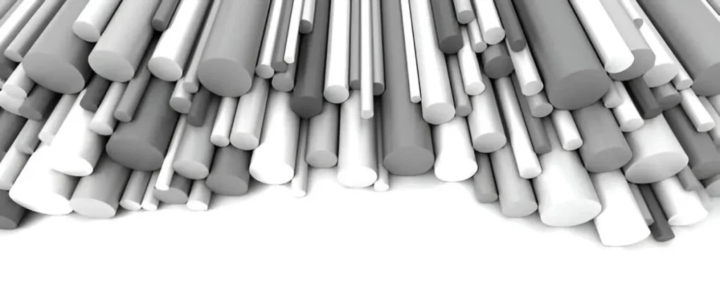 The image shows plastic round rods neatly stacked.
