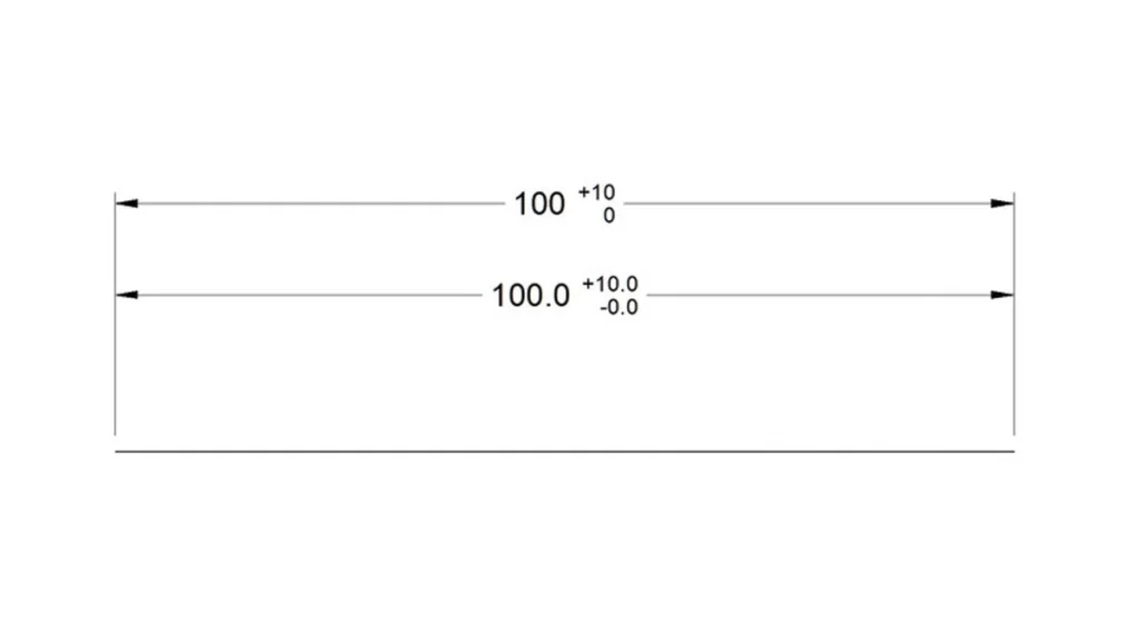 Technical drawing showing plus and minus tolerances.