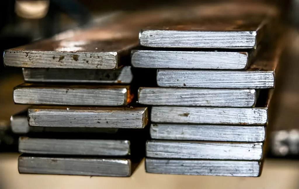 The image shows stacked 1015 steel plates after processing.