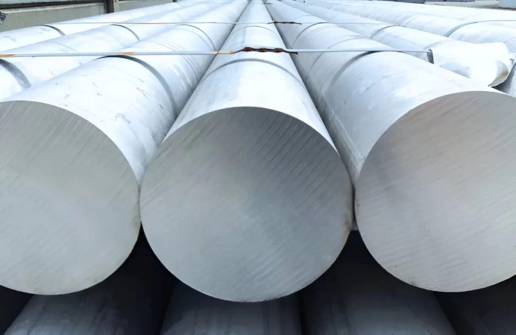 An image showing several 2024 aluminum rods neatly stacked together. The rods have a smooth, metallic surface with a light silver finish. 