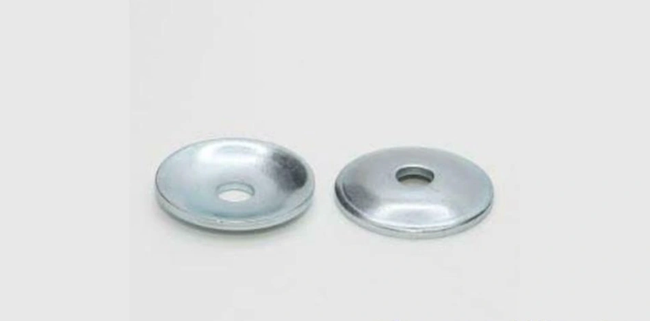 Image showing two dome-shaped spring washers, also known as conical or cupped washers