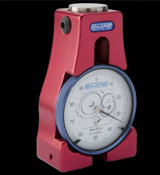 Manual tool length setter with dial indicator used in the CNC manual touch-off method to measure tool length offset directly on the machine
