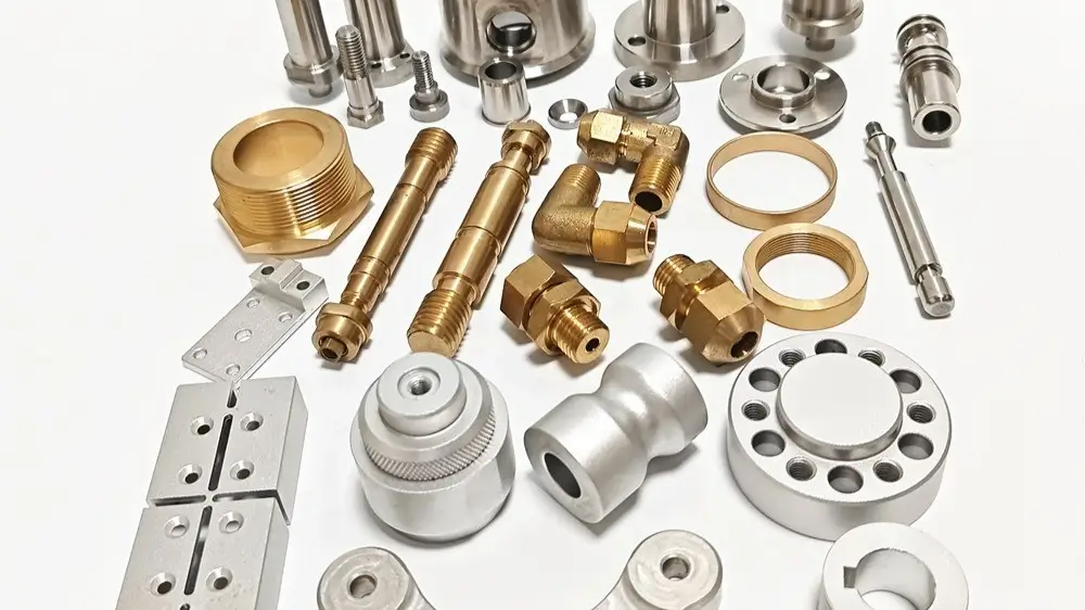 Automotive parts made of brass in golden and silver colour.  