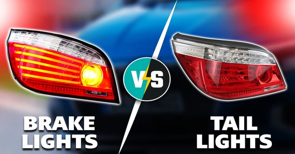 Brake lights vs tail lights comparison showing brightness in car rear lighting.