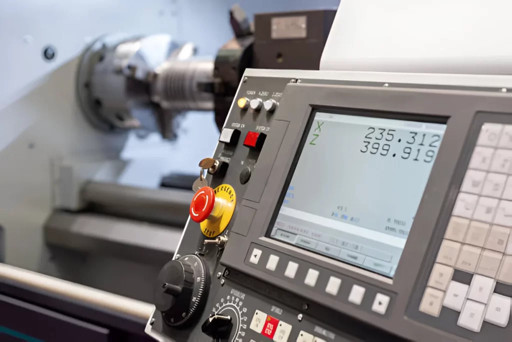 Close-up view of a CNC machine control panel.