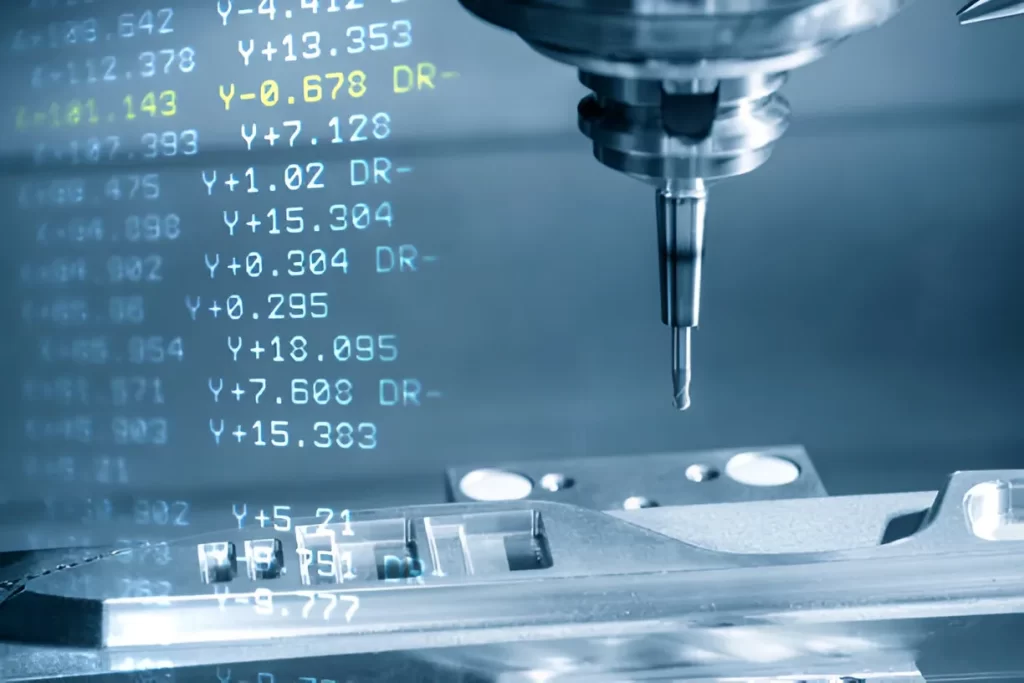 CNC Milling Machine with the G-code Data Background.