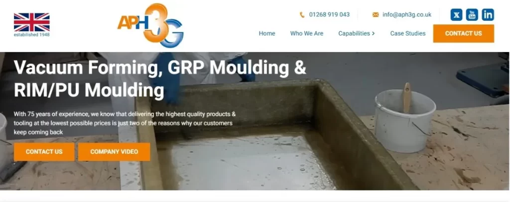 Screenshot of APH3G Vacuum Casting service page.