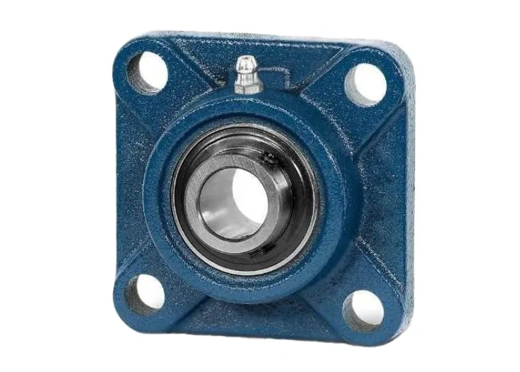 Blue cast iron pillow block bearing with four mounting holes