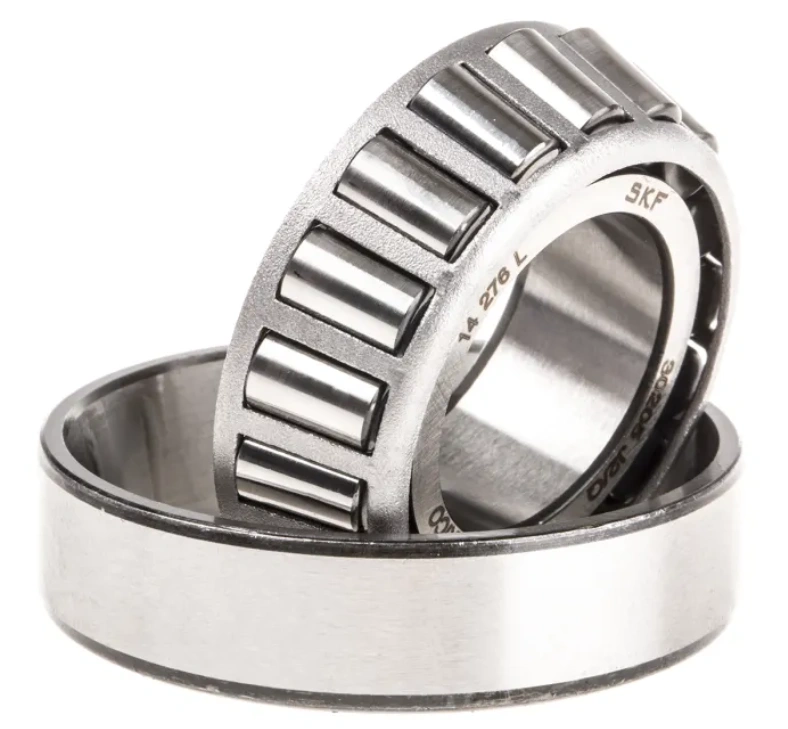 Tapered roller bearing showing cone with cylindrical rollers and outer race cup  