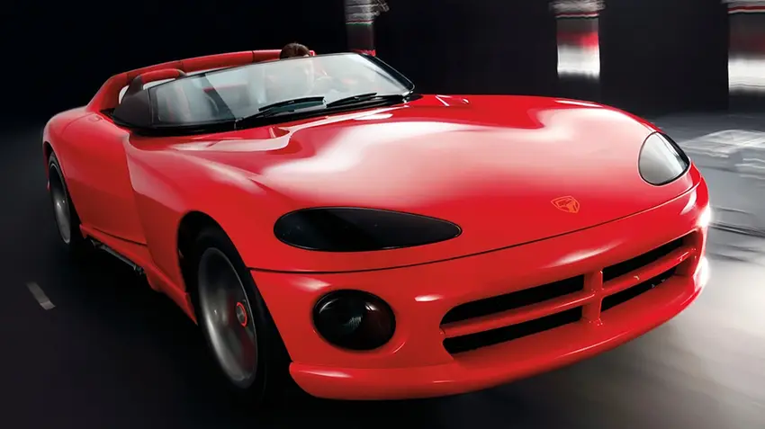 Red Dodge Viper RT/10 convertible concept car with sleek aerodynamic design 