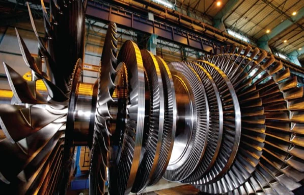 Close-up of turbine blades made with Inconel 718 alloy for high performance.