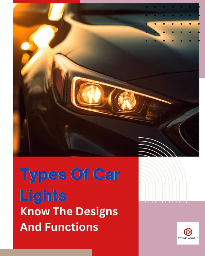 Close-up of a car's illuminated headlight with orange LED lights and text overlay reading 