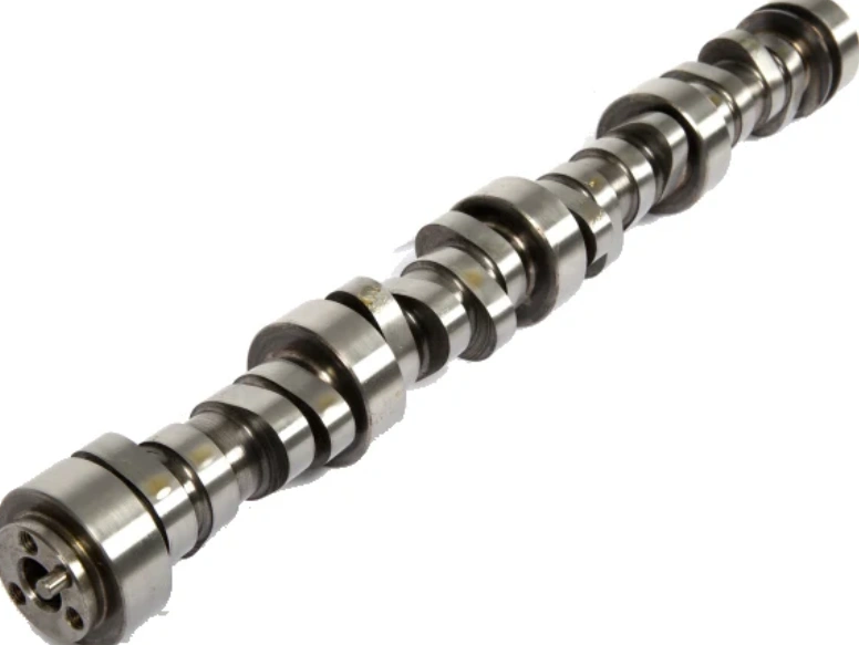 Metal car camshaft with lobes along its length