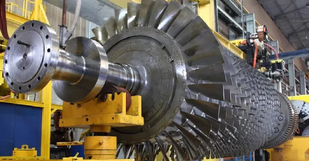 Large Inconel gas turbine component used in power generation systems.