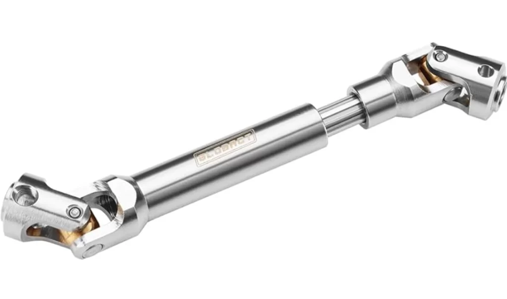 Polished stainless steel drive shaft with flanges at both ends