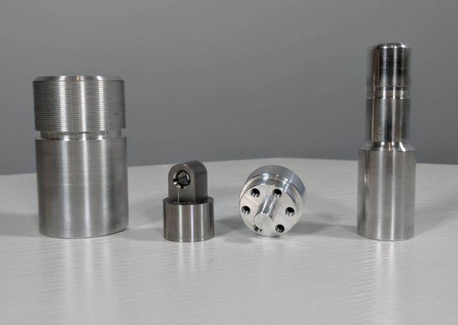 Close-up view of surface finish showing tool marks left on CNC-turned metal parts