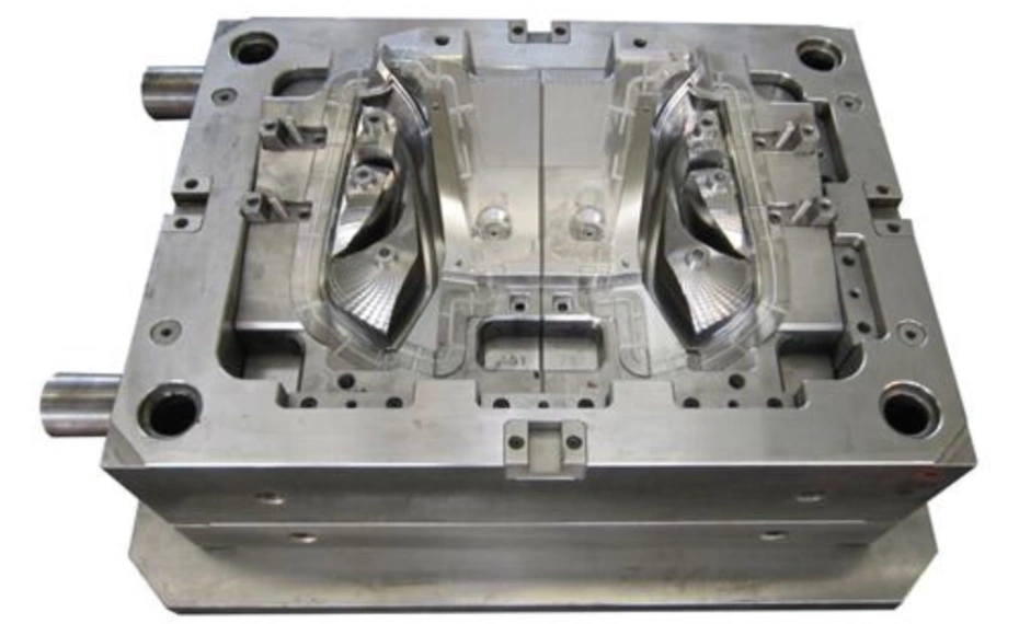 A CNC-machined steel injection molding die used for manufacturing automotive tail light lens components