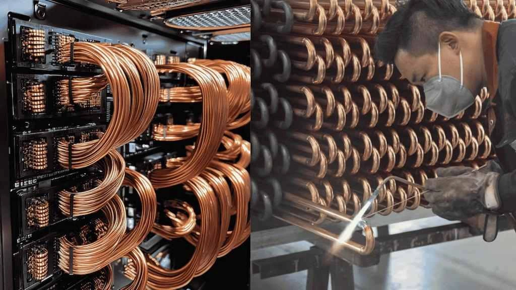 An image of a large CuNi cooling loop network in a water chiller