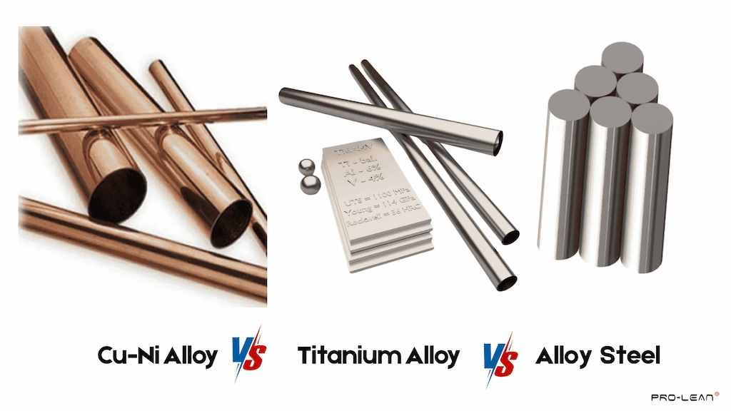 An image showing CuNi, titanium, and alloy steel materials 