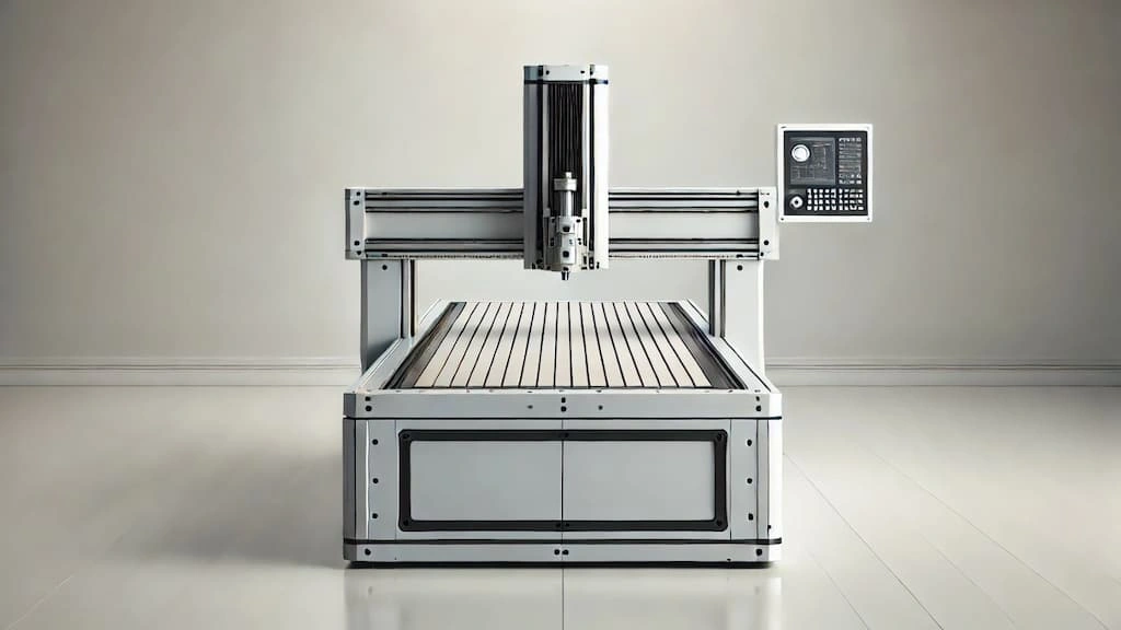 An industrial-grade CNC router machine, with a control unit interface on the right
