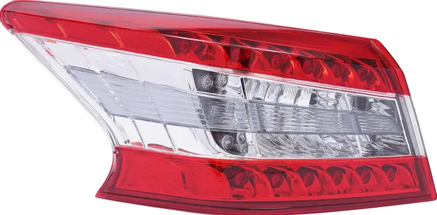 Polypropylene tail light assembly with red and clear sections 
