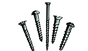 5 black shiny wood screws lying vertically