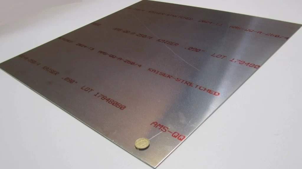 2024 series aluminum sheet with laser-etched identification markings and specifications