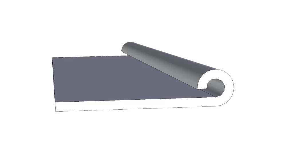 An illustration of sheet metal edge folded neatly during the hemming process.