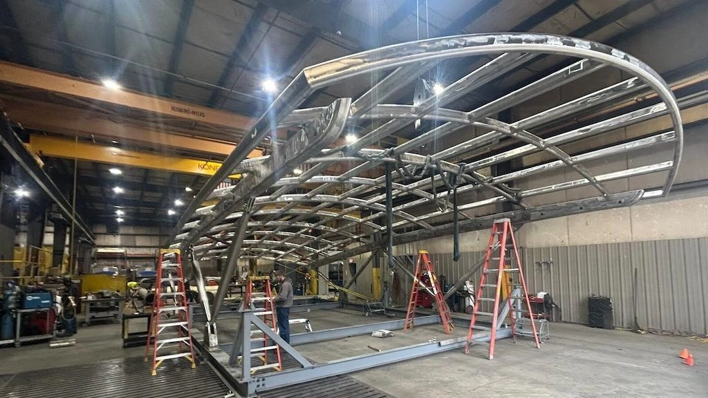 An image illustrating the fabrication of a large steel structure 
