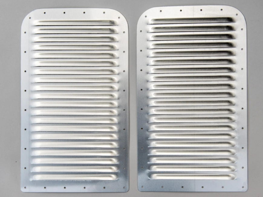 Straight-type rectangular white sheet metal louver vents with mounting holes