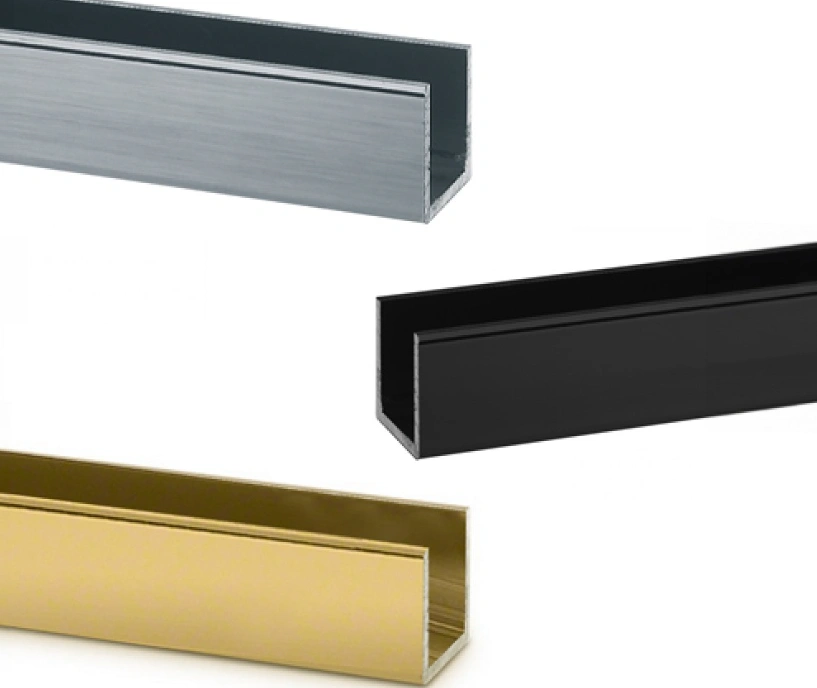 Metal frame U channel profiles in different finishes and colors