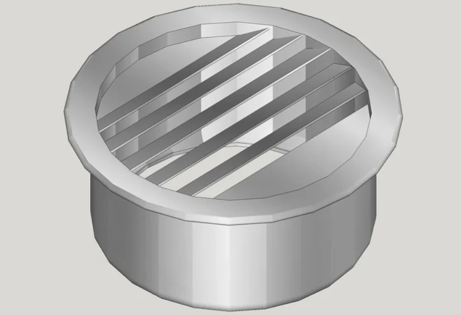 Round sheet metal louver vent with angled slats