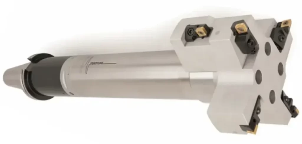 A precision boring head with multiple carbide insert cutting tools 