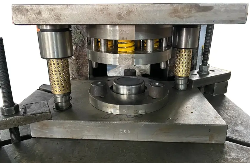 Deep draw press die with yellow springs, guide posts, and punch holder assembly