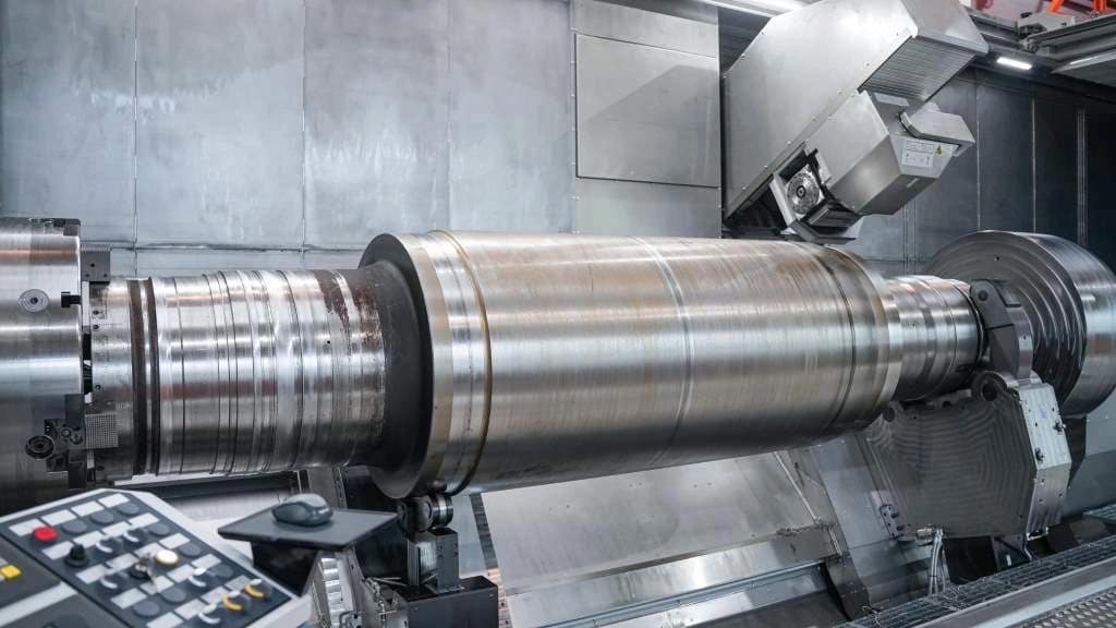 An image showing a close-up view of a heavy machining process 