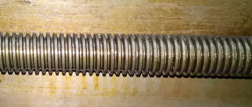 Close-up of square thread on a metal rod 