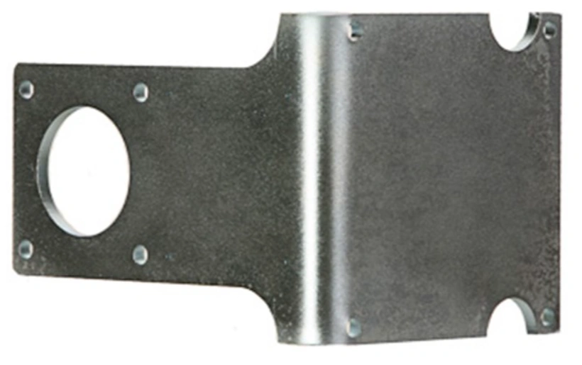 Stamped galvanized steel bracket with holes and bent edge