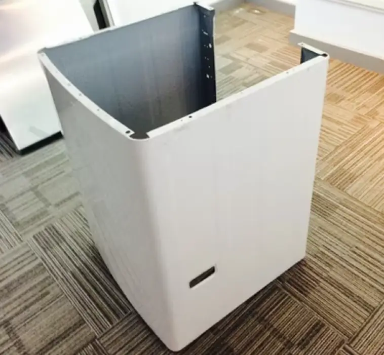 White powder-coated steel enclosure made from blanked sheet metal