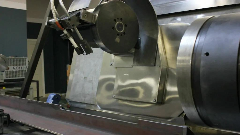 A close-up view of the sheet metal hydroforming process