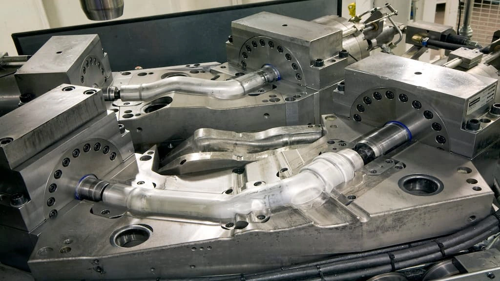 A close-up view of Hydroforming tooling